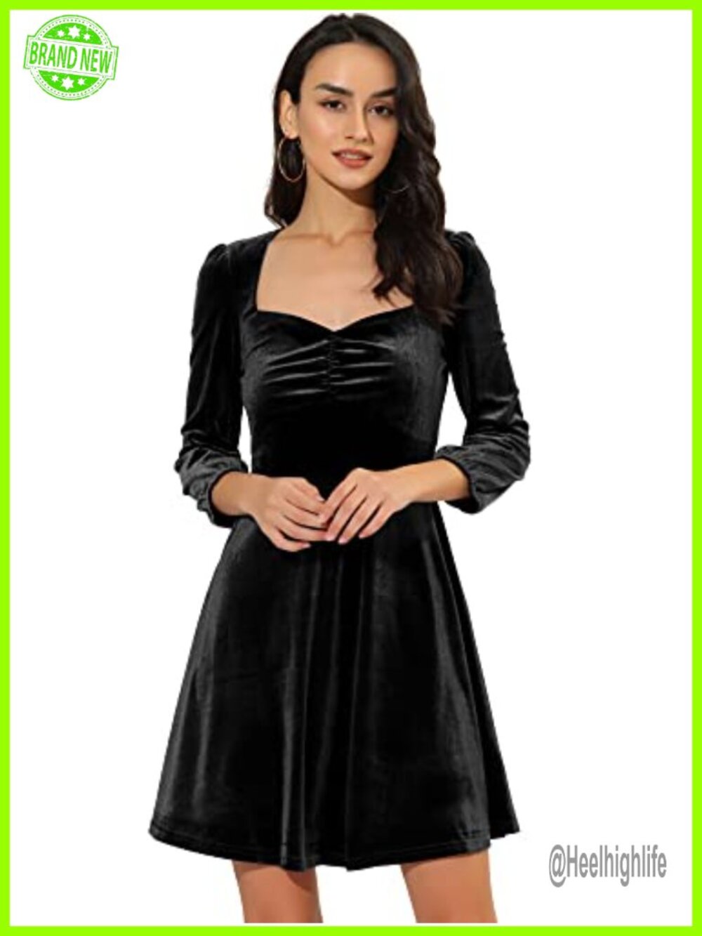 Velvet Cocktail Party Mini Dress Square Neck Puff Sleeve A-Line